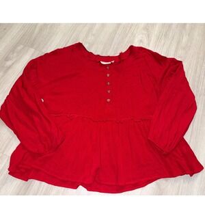 Baku Red Rayon Babydoll Blouse Long Balloon Sleeve Boho Top MCOU1432 Womens L